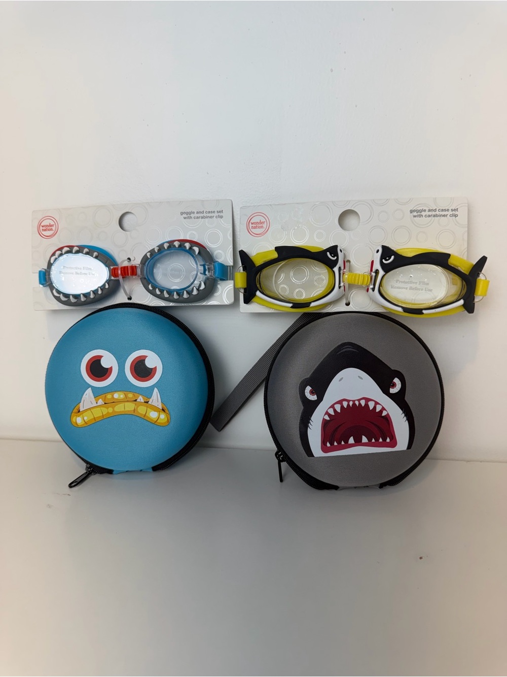 Kids Shark & Monster Swim Goggles with Matching Cases